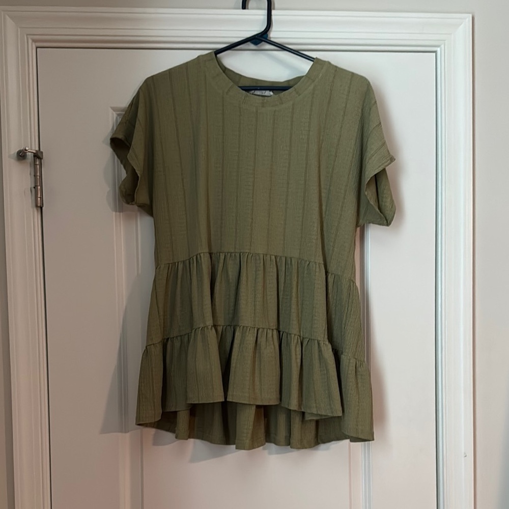 Blu Pepper Olive Short Sleeve Ruffle Top